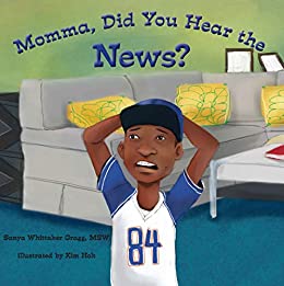 A Black boy wearing a sports shirt and blue baseball cap has a worried look on his face and holds the back of his head with his hands. He is in a living room with a sofa and coffee table. The title of the book is arched over the top of the picture.